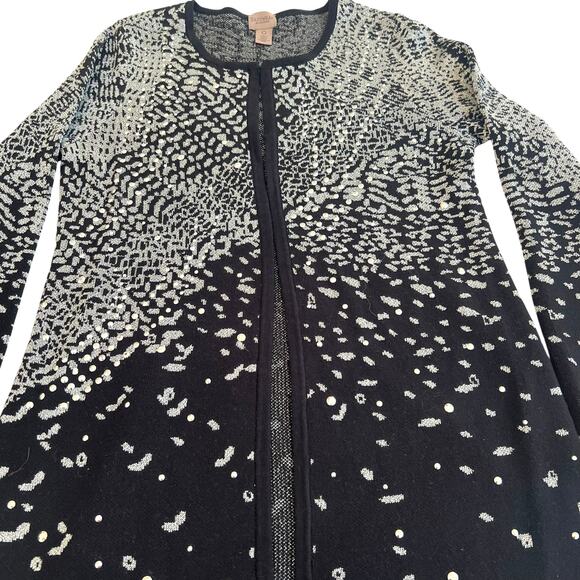 Chico’s EasyWear Metallic Black Open Front Cardigan Sweater 0 (US 4-6) - Picture 3 of 11